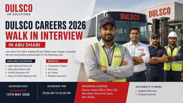 DULSCO HR Solutions Careers 2026 – Walk in Interview Jobs in Abu Dhabi