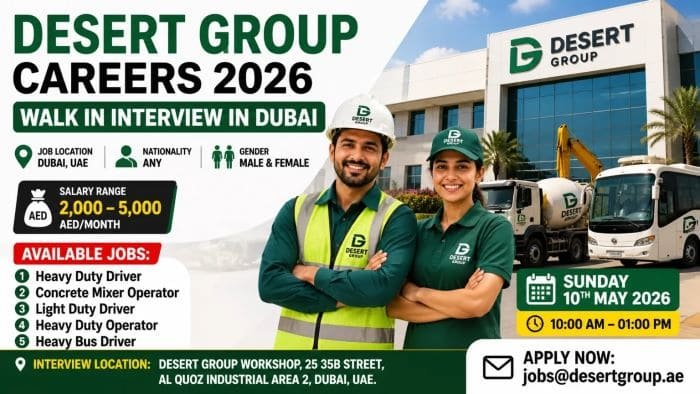 Desert Group Careers in Dubai Walk in Interview 2026 – Latest Jobs in UAE