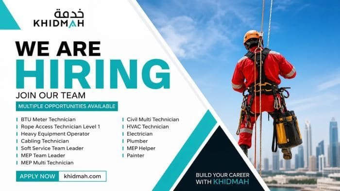Khidmah Careers UAE 2026 – Latest Hiring for Technicians, Operators & Skilled Workers